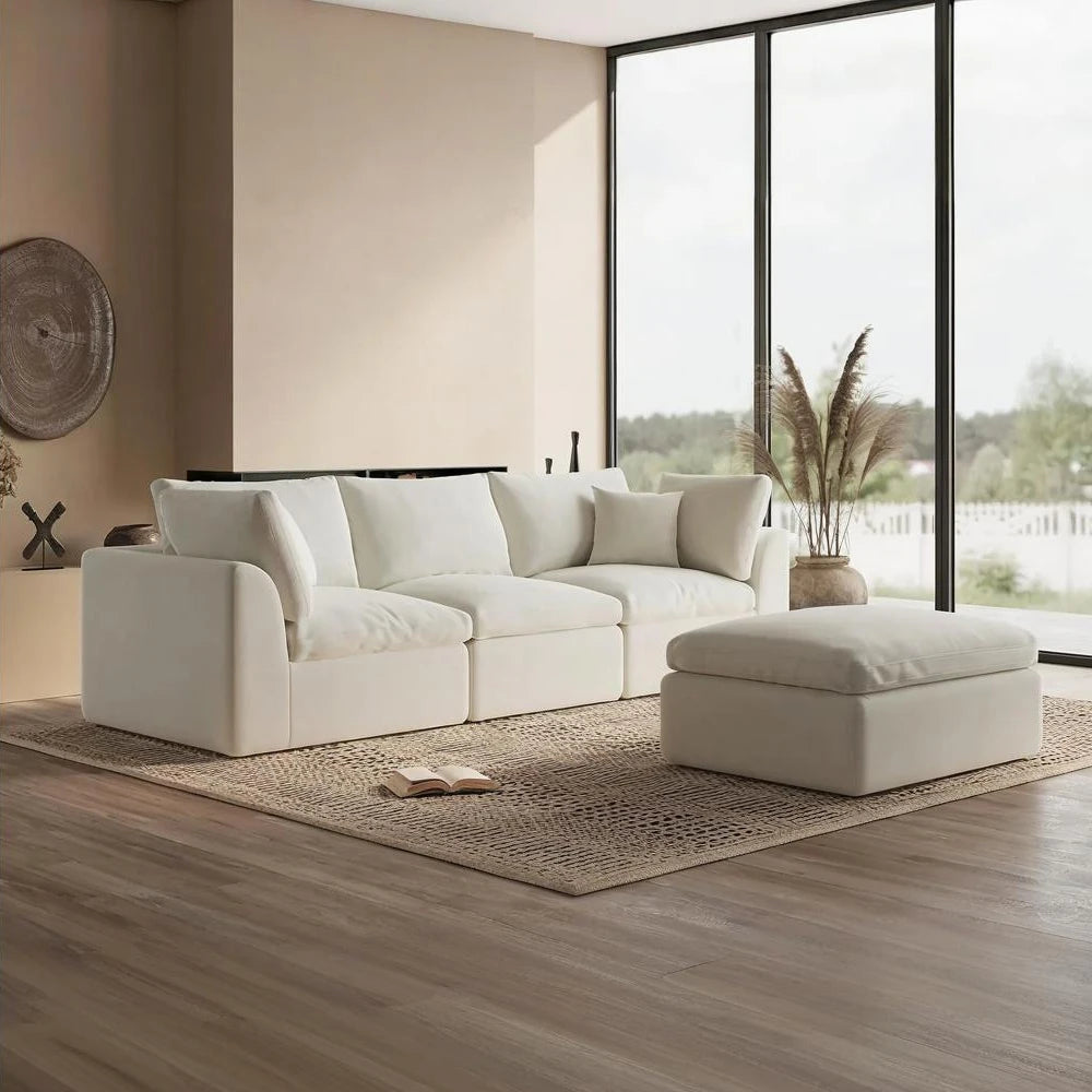 Modern Fabric Upholstered Compressed Cloud Sofa Ready to Ship USA Warehouse Villa L-Shaped Sectional for Living Room