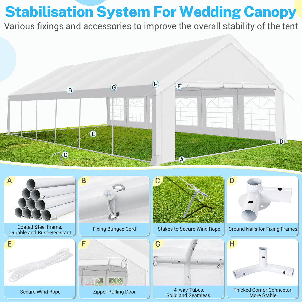 20x40FT Party Tent Heavy Duty Outdoor White Gazebo Event Shelter Wedding Canopy Tent for Parties Carport BBQ with Removable Sidewall Windows, Powder Coating (Better Than Galvanized)