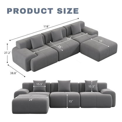 Dark Grey Modular Corduroy Sectional Sofa, Free Combination Lounge Couch with Ottoman, Modern Modular Sofa Set for Living Room