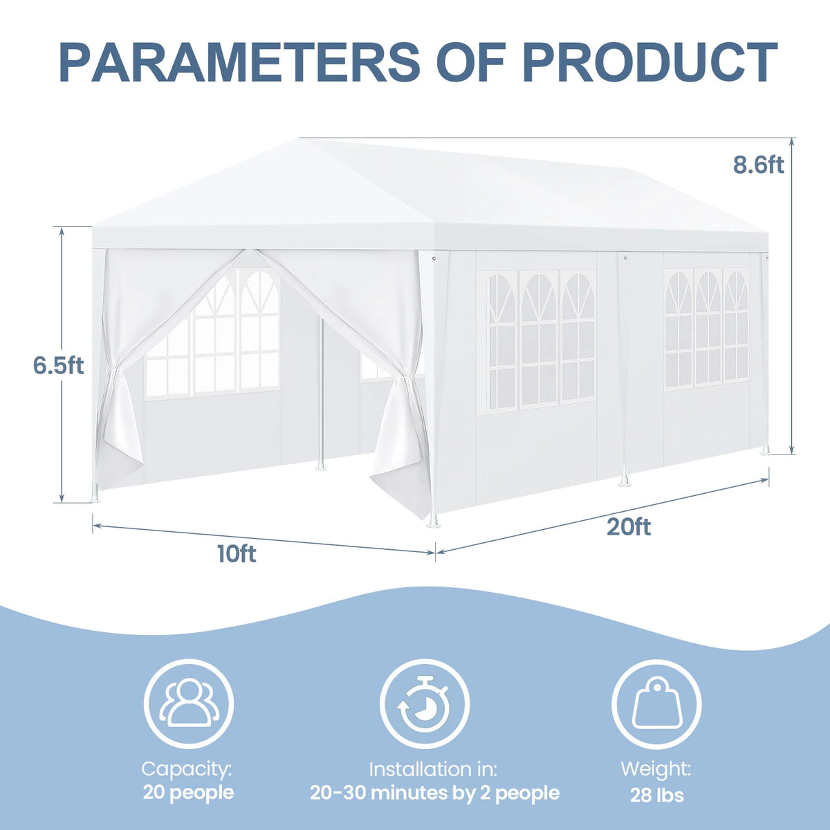 10x10 10x20 10x30ft Pop Up Party Tent Heavy Duty Gazebo Canopy with Removable Sidewalls | Waterproof Outdoor Wedding Tent, BBQ Pavilion & Event Shelter | Portable Backyard Sunshade Canopy Top