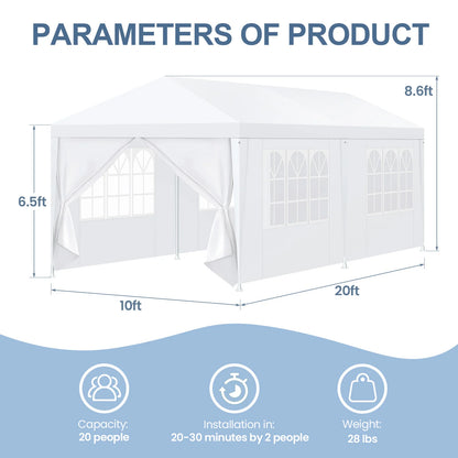 10x10 10x20 10x30ft Pop Up Party Tent Heavy Duty Gazebo Canopy with Removable Sidewalls | Waterproof Outdoor Wedding Tent, BBQ Pavilion & Event Shelter | Portable Backyard Sunshade Canopy Top