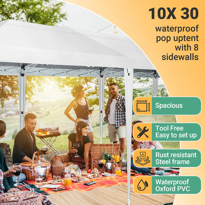 10x30ft Pop Up Canopy Tent with 8 Sidewalls Tents for Party Waterproof Camping Canopy,Outdoor Portable Gazebo for Backyard