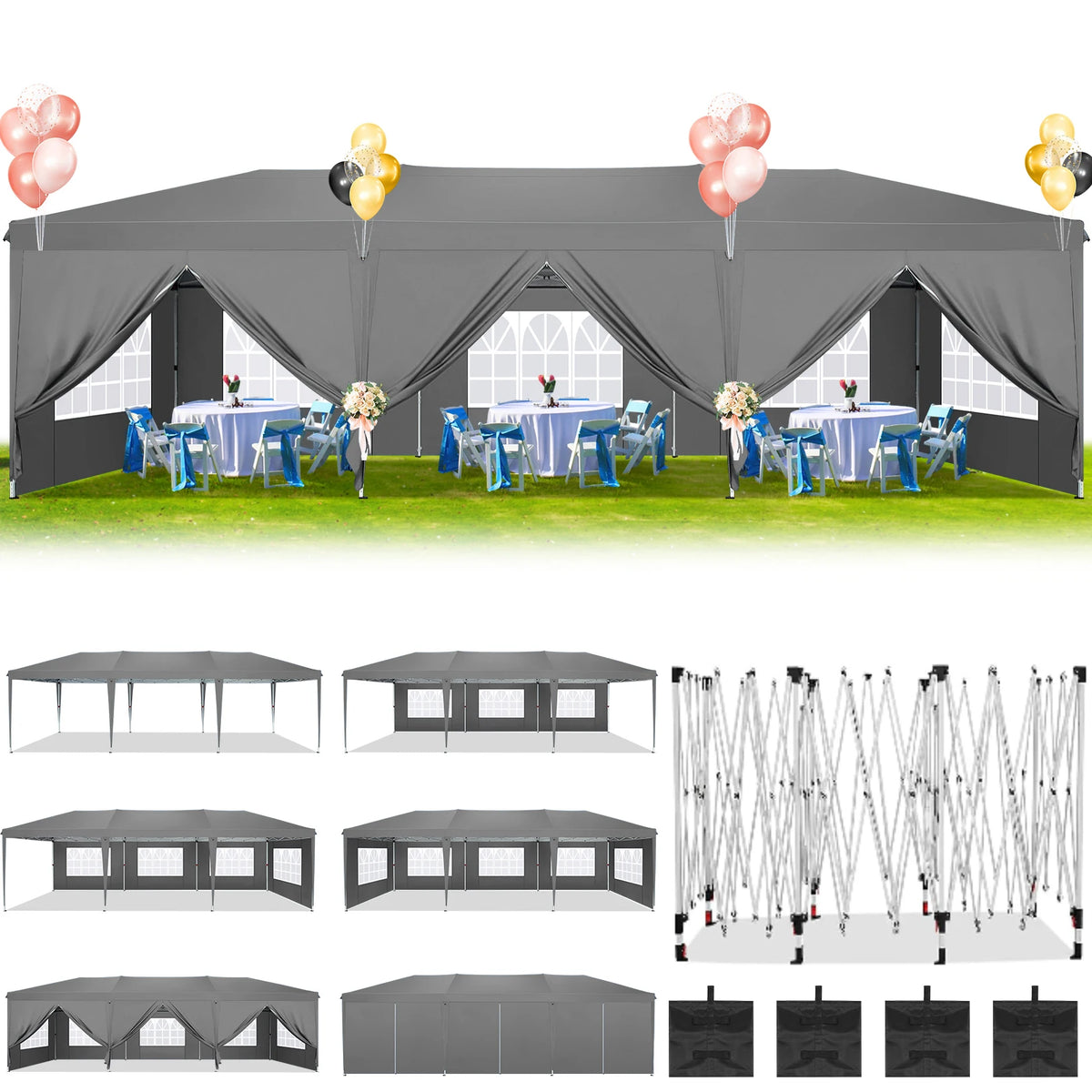 10x30ft Pop Up Canopy Tent with 8 Sidewalls Tents for Party Waterproof Camping Canopy,Outdoor Portable Gazebo for Backyard