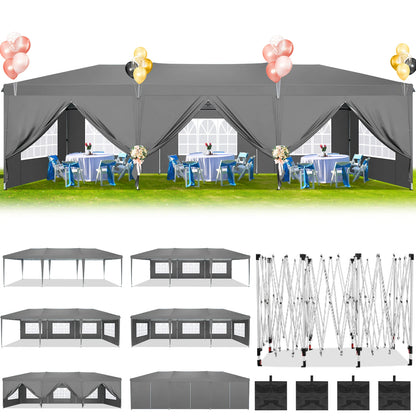 10x30ft Pop Up Canopy Tent with 8 Sidewalls Tents for Party Waterproof Camping Canopy,Outdoor Portable Gazebo for Backyard