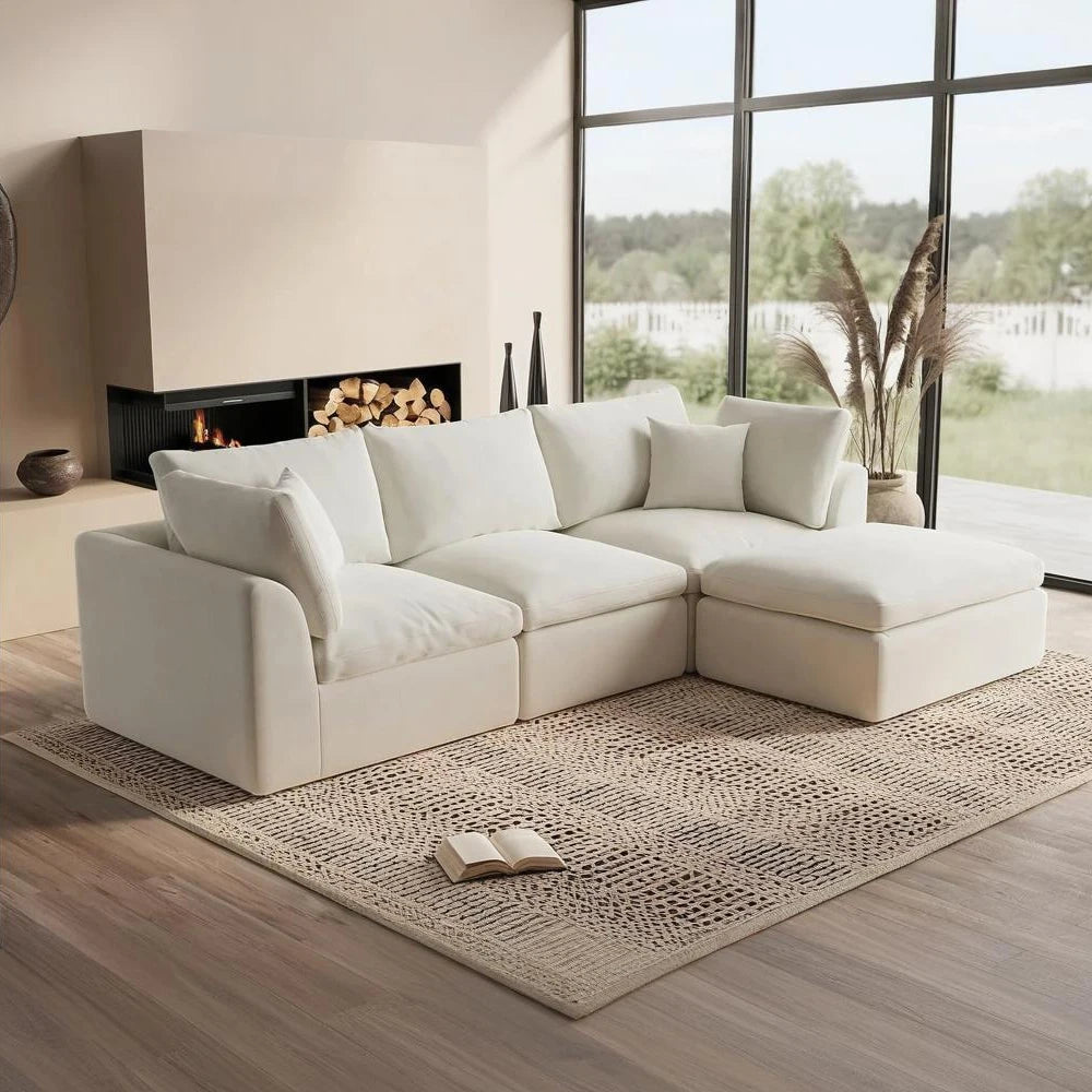 Modern Fabric Upholstered Compressed Cloud Sofa Ready to Ship USA Warehouse Villa L-Shaped Sectional for Living Room