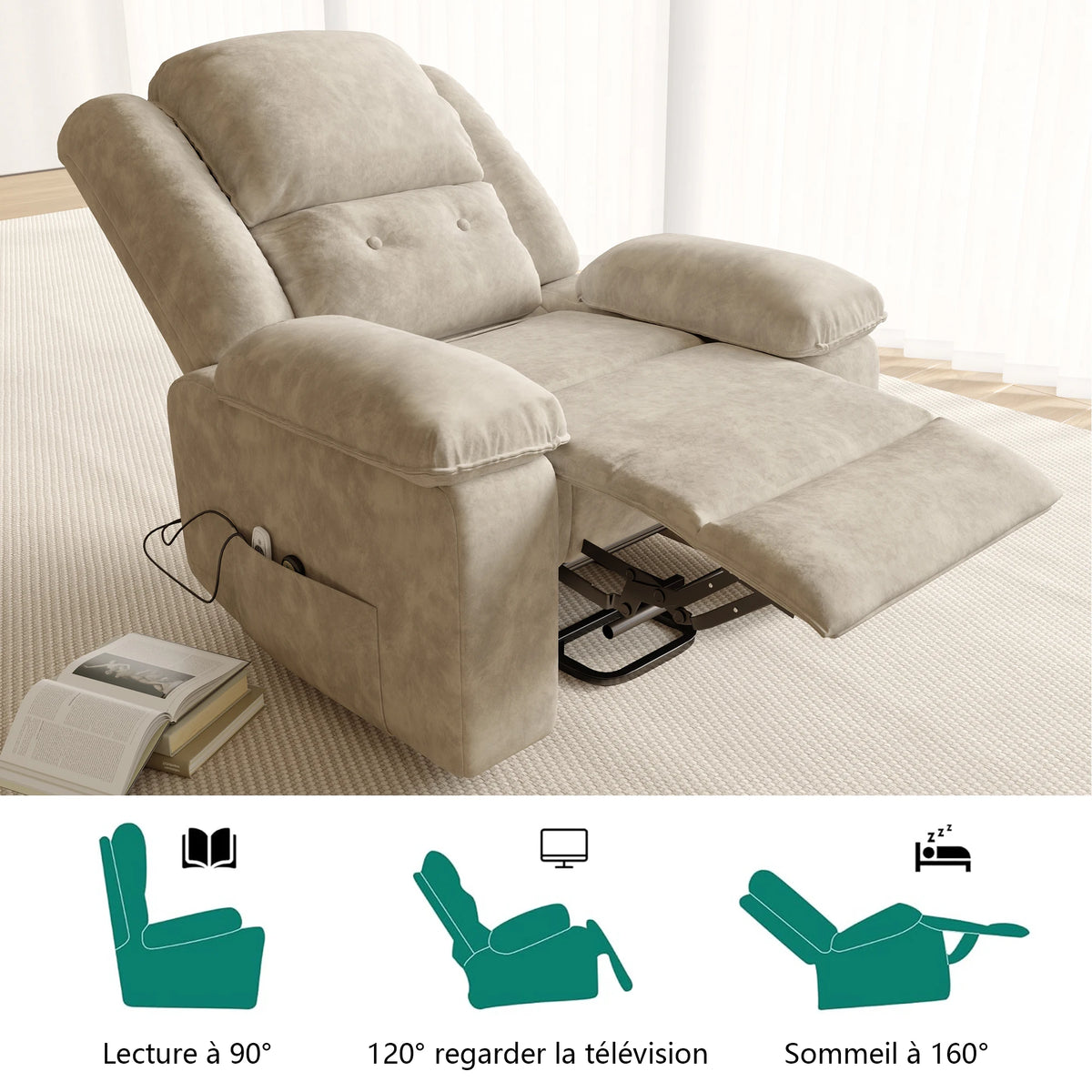 Electric heated Massage Armchair, Armchair Relaxation with reclinting function, vibrating Massage and heating, Gray