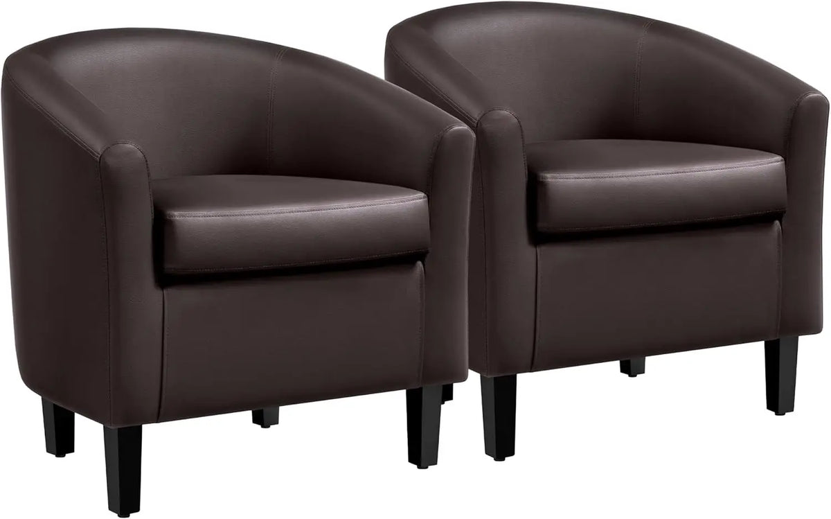 Accent Chairs Set of 2, Faux Leather Barrel Chairs Comfy Club Chairs, Modern Leather Armchairs with Soft Seat for Living Room
