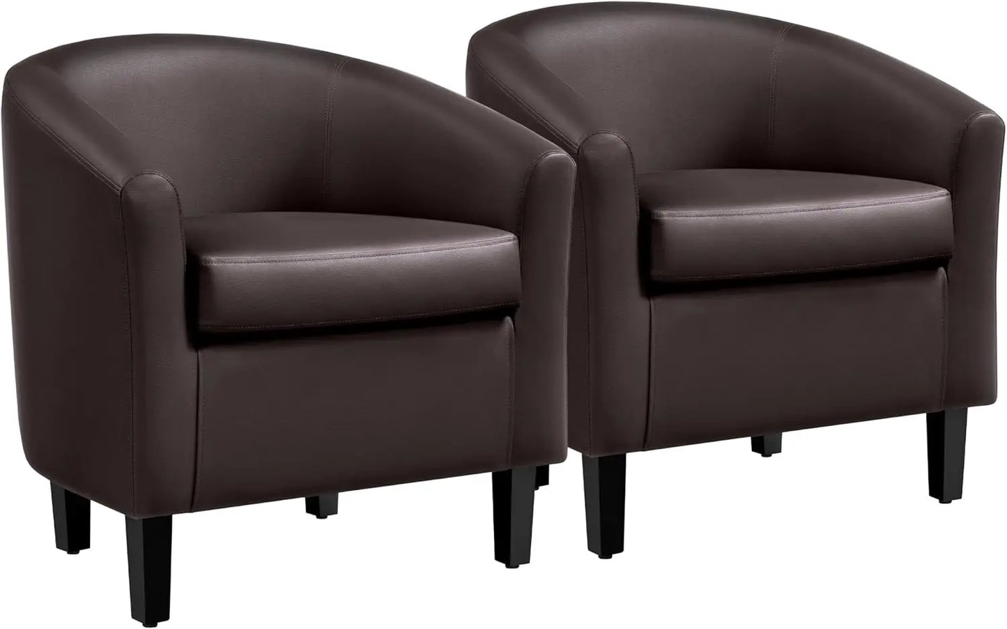 Accent Chairs Set of 2, Faux Leather Barrel Chairs Comfy Club Chairs, Modern Leather Armchairs with Soft Seat for Living Room