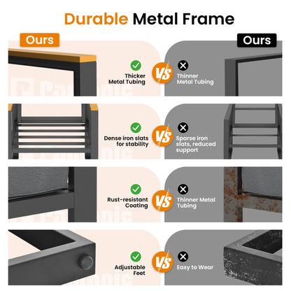 4 Pieces Outdoor Patio Furniture Set, Easy to Clean Metal Balcony Furniture with Plastic-Wood Coffee Table, All-Weather Patio Co
