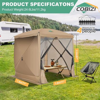 8x8ft Pop Up Gazebo Screen Tent Portable Outdoor Canopy Sunshade Shelter Awning With Carry Bag Ground Stakes With 3 Sidewall