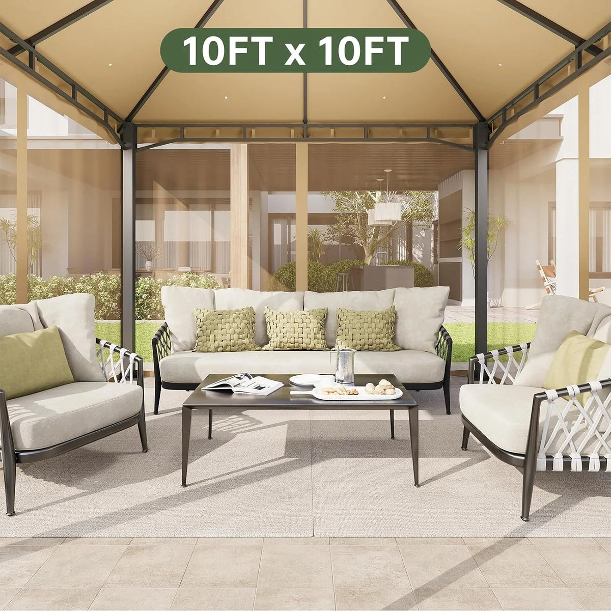 Aoxun 10x10FT Gazebo with Mosquito Netting Double Roof Outdoor Party Tent with Zipper Screens for Backyard Garden