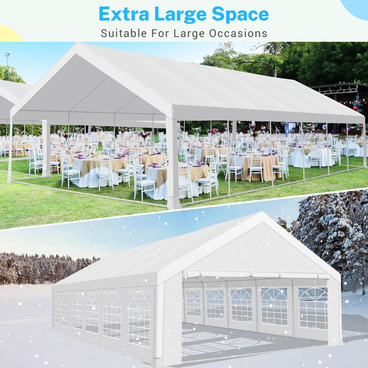 20x40FT Party Tent Heavy Duty Outdoor White Gazebo Event Shelter Wedding Canopy Tent for Parties Carport BBQ with Removable Sidewall Windows, Powder Coating (Better Than Galvanized)