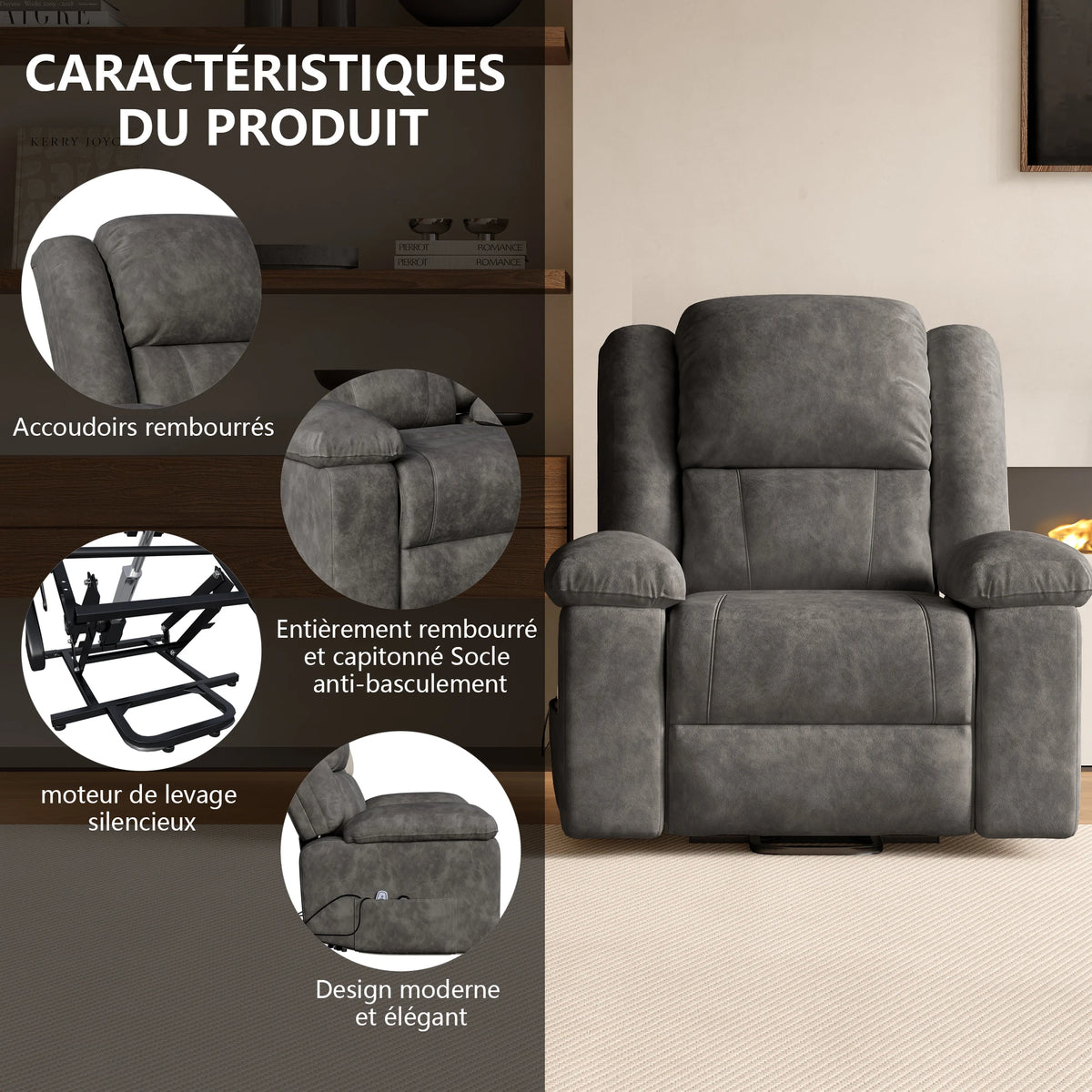 Superaly Electric Massage Chair with Massage & Heated Function,Footrest,Recliner Chair,Standable Armchair For Living Room,Grey