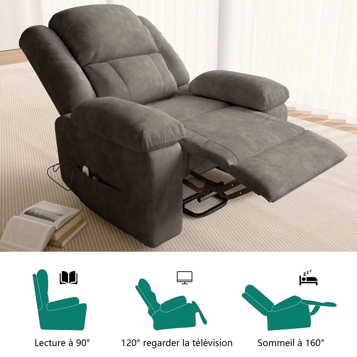 Superaly Electric Massage Chair with Massage & Heated Function,Footrest,Recliner Chair,Standable Armchair For Living Room,Grey