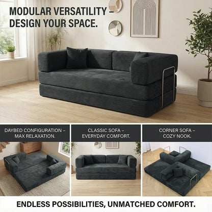 Queen Size Futon Sofa Bed 79' Convertible Couch 4-in-1 Folding Corduroy Boneless Sleeper Loveseat for Living Room