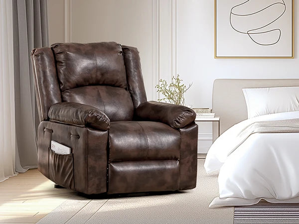 Comhoma Power Lift Recliner for Elderly, Lift Chair with Heat and Massage, Pu Recliner Sofa with Timing Function, Brown