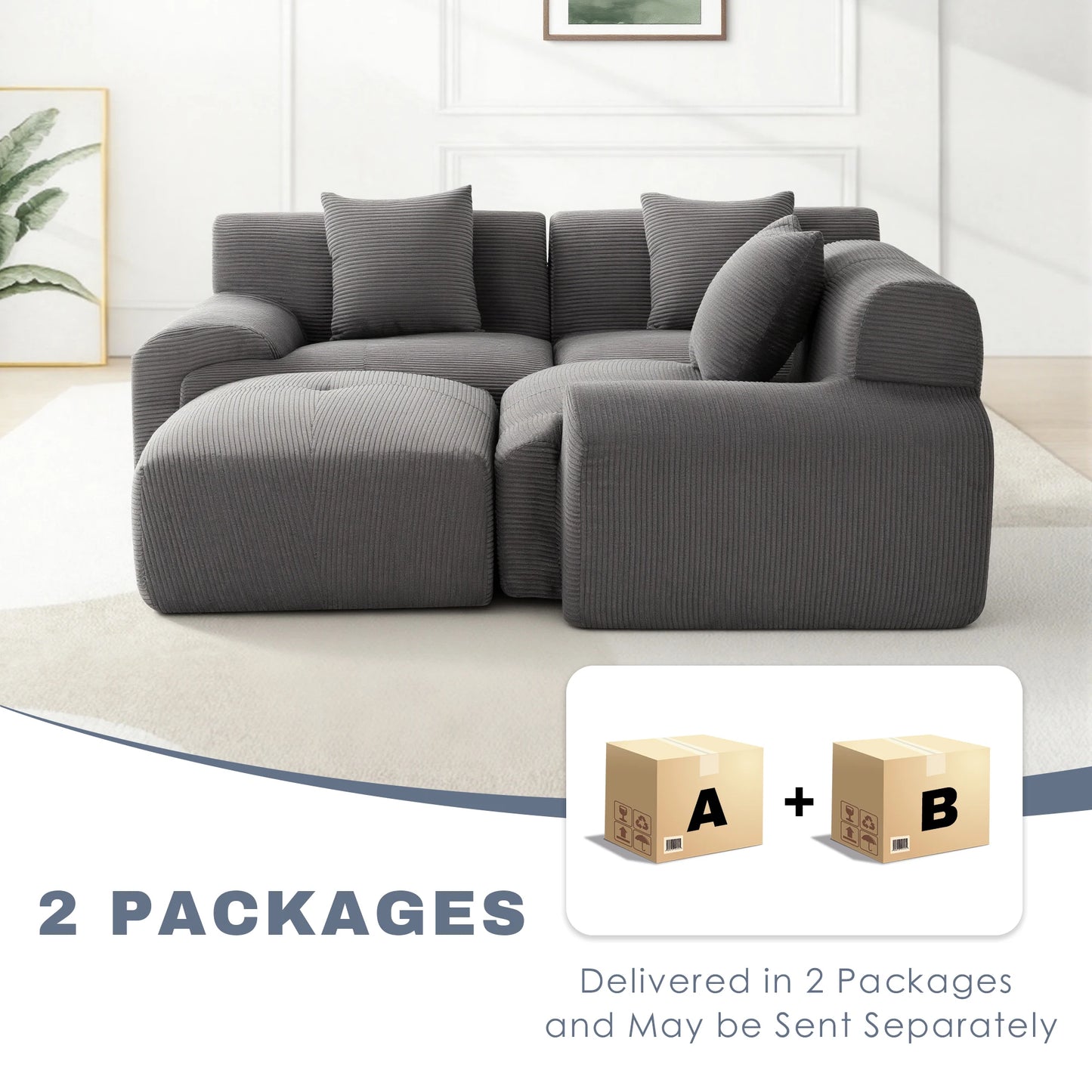 Dark Grey Modular Corduroy Sectional Sofa, Free Combination Lounge Couch with Ottoman, Modern Modular Sofa Set for Living Room