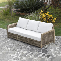 SeeHill 3-Seater Outdoor Sofa, Aluminum Patio Couch with Washable Cushions, Rope Weave Deep Seating Sofa for Garden, Gray Oak