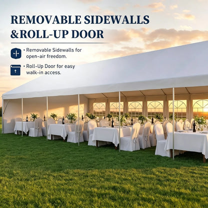 40x20ft Heavy Duty Party Tent Commercial Canopy With Removable Sidewalls Waterproof Wedding Event Tent For Outdoor BBQ Birthday Camping White