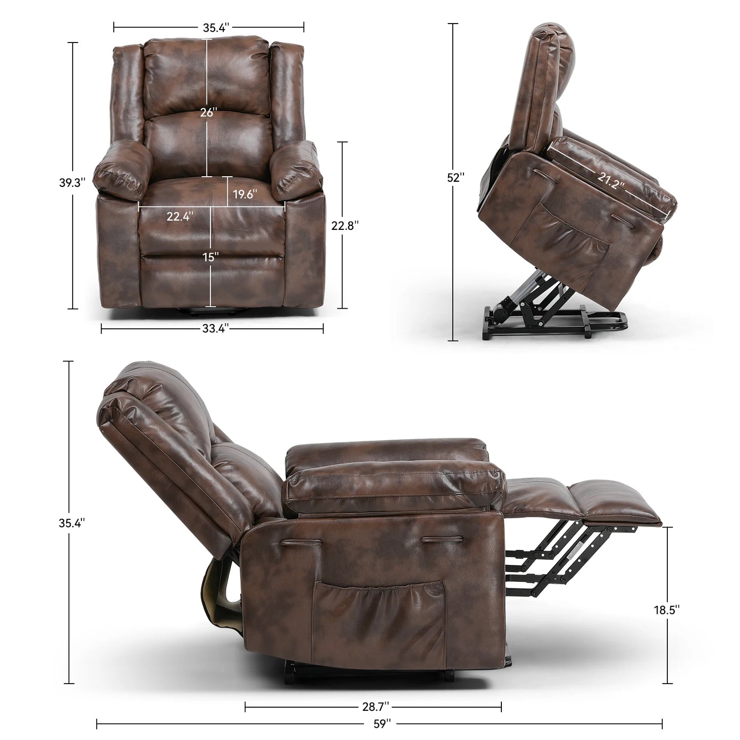 Comhoma Power Lift Recliner for Elderly, Lift Chair with Heat and Massage, Pu Recliner Sofa with Timing Function, Brown