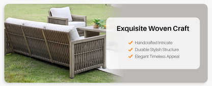 SeeHill 3-Seater Outdoor Sofa, Aluminum Patio Couch with Washable Cushions, Rope Weave Deep Seating Sofa for Garden, Gray Oak