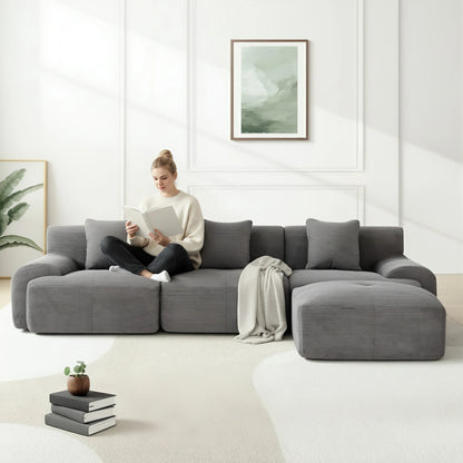 Dark Grey Modular Corduroy Sectional Sofa, Free Combination Lounge Couch with Ottoman, Modern Modular Sofa Set for Living Room