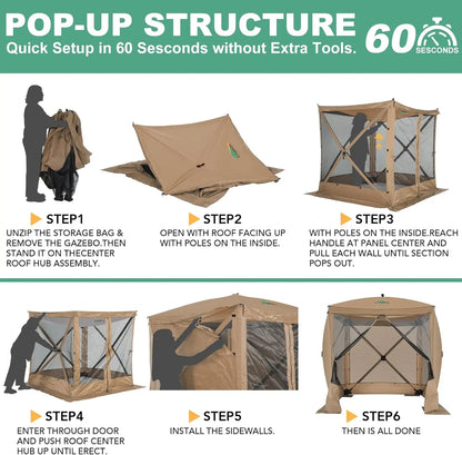 8x8ft Pop Up Gazebo Screen Tent Portable Outdoor Canopy Sunshade Shelter Awning With Carry Bag Ground Stakes With 3 Sidewall
