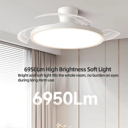 IRALAN Modern Invisible Ceiling Fan with LED Light DC motor Large Air Volume Remote Control for Bedroom Dining room