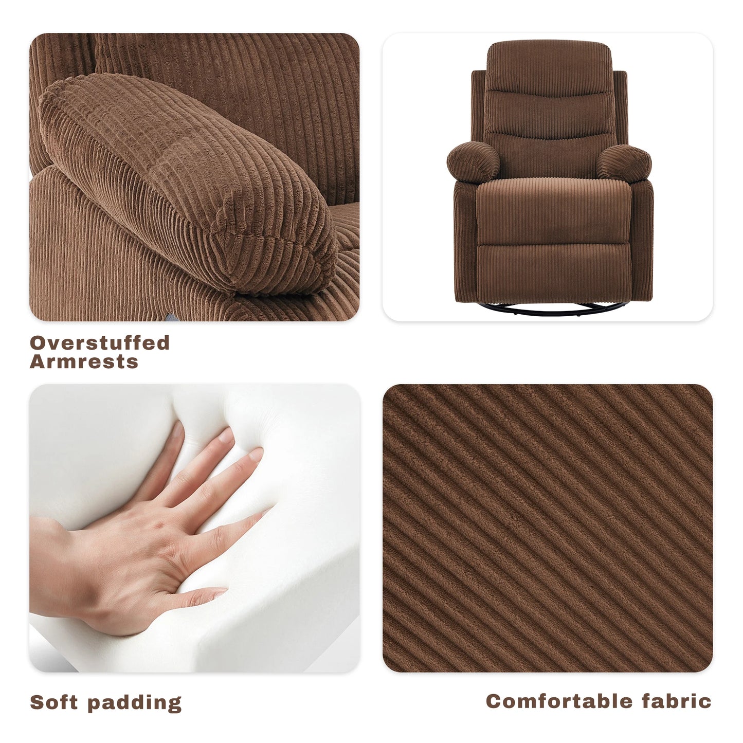 Corduroy Swivel Recliner Chair, Manual Reclining with Footrest, Comfortable Single Sofa for Living Room Bedroom