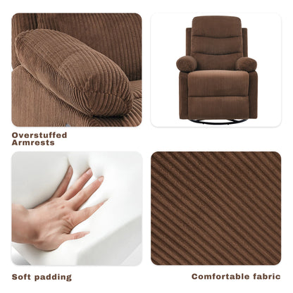 Corduroy Swivel Recliner Chair, Manual Reclining with Footrest, Comfortable Single Sofa for Living Room Bedroom