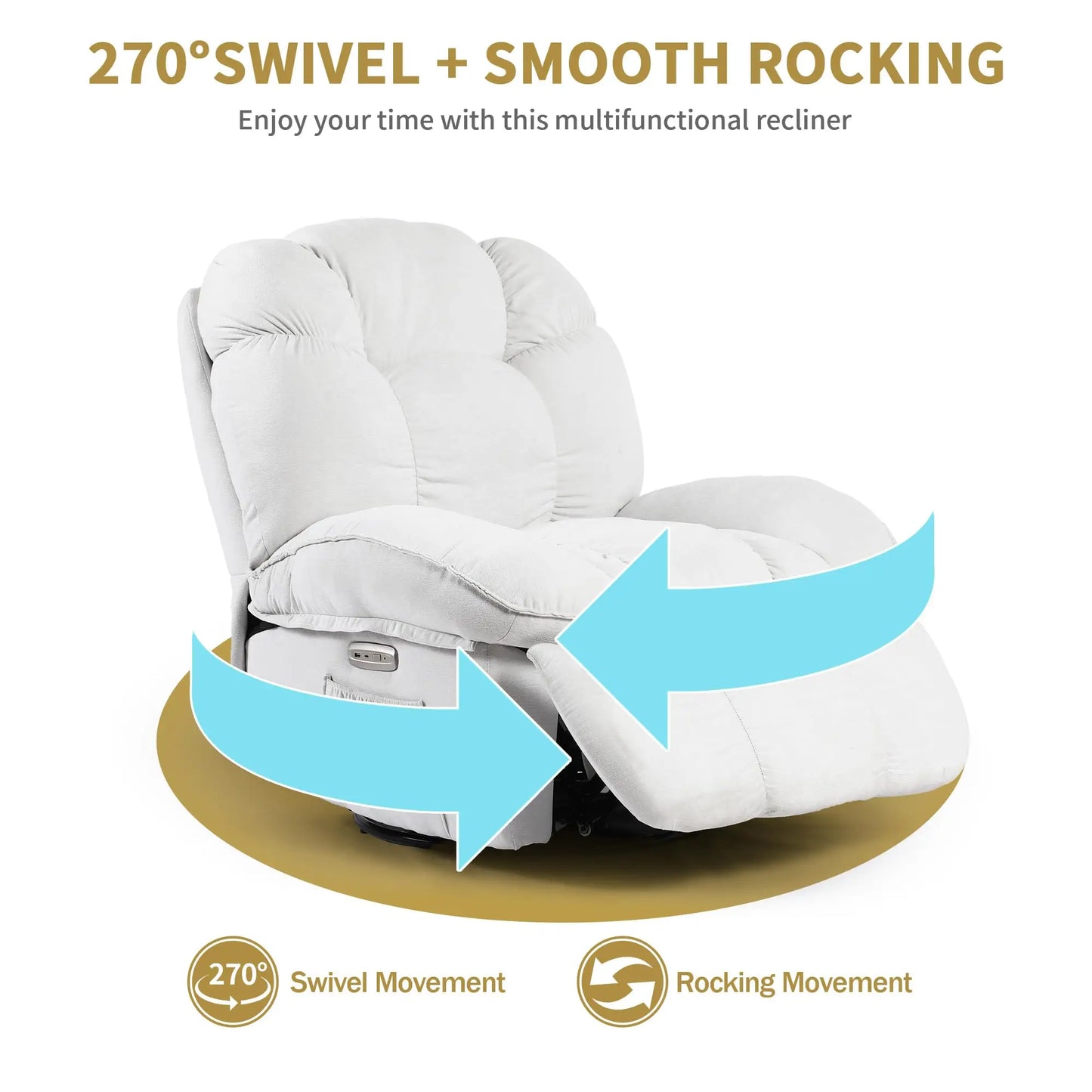 Electric Recliner Relax Chair with Heating, USB-A and USB-C Charging Ports for Bedroom, Living Room, Study - White