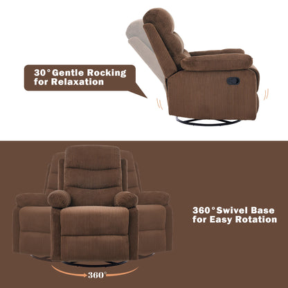 Corduroy Swivel Recliner Chair, Manual Reclining with Footrest, Comfortable Single Sofa for Living Room Bedroom