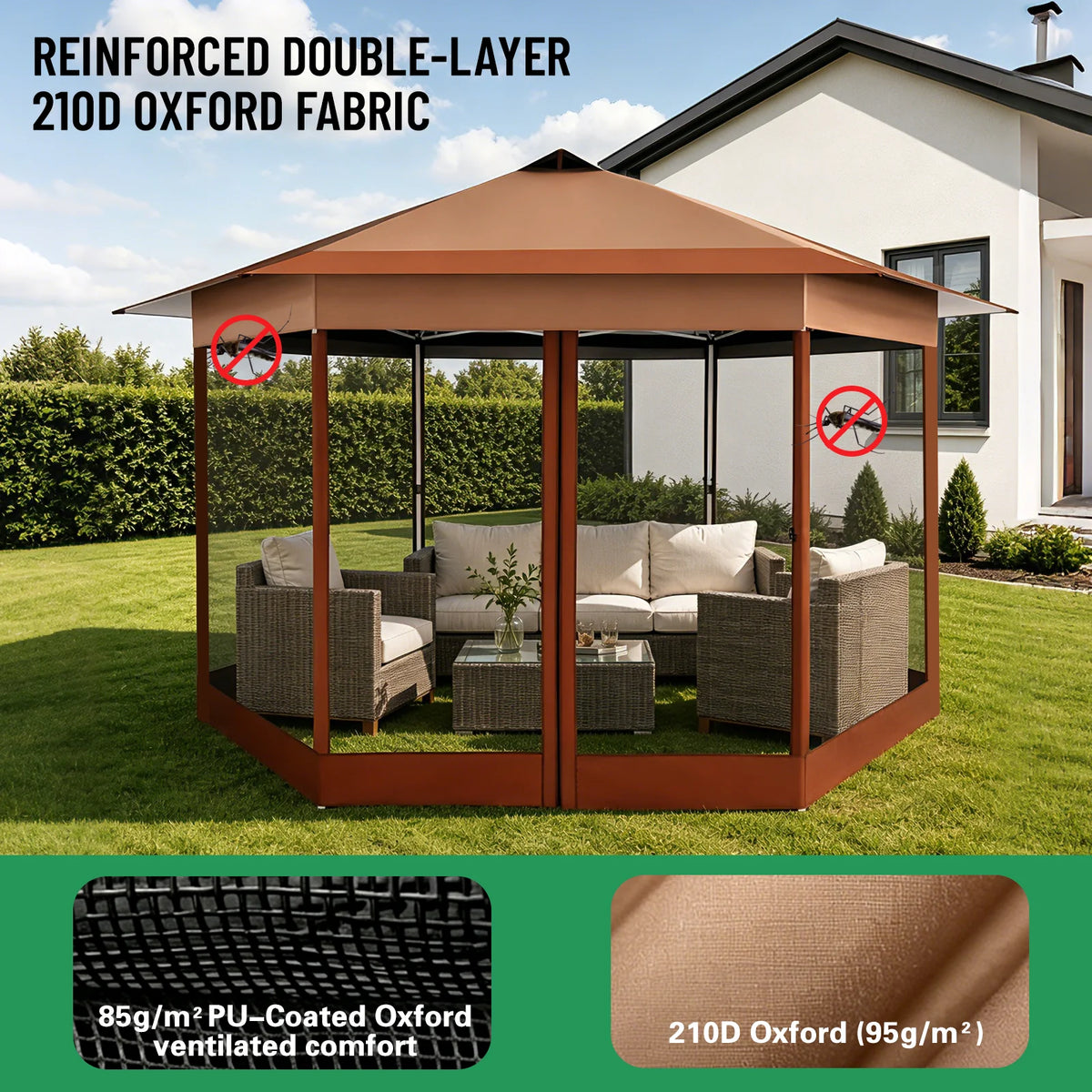 16x16FT Pop Up Gazebo Tent with Mosquito Netting, Gazebos on Clearance, Hexagonal Outdoor Canopy Shelter, Patented Center Lock 6-Sided Portable Gazebos, Pop Up Canopy Tent for Backyard