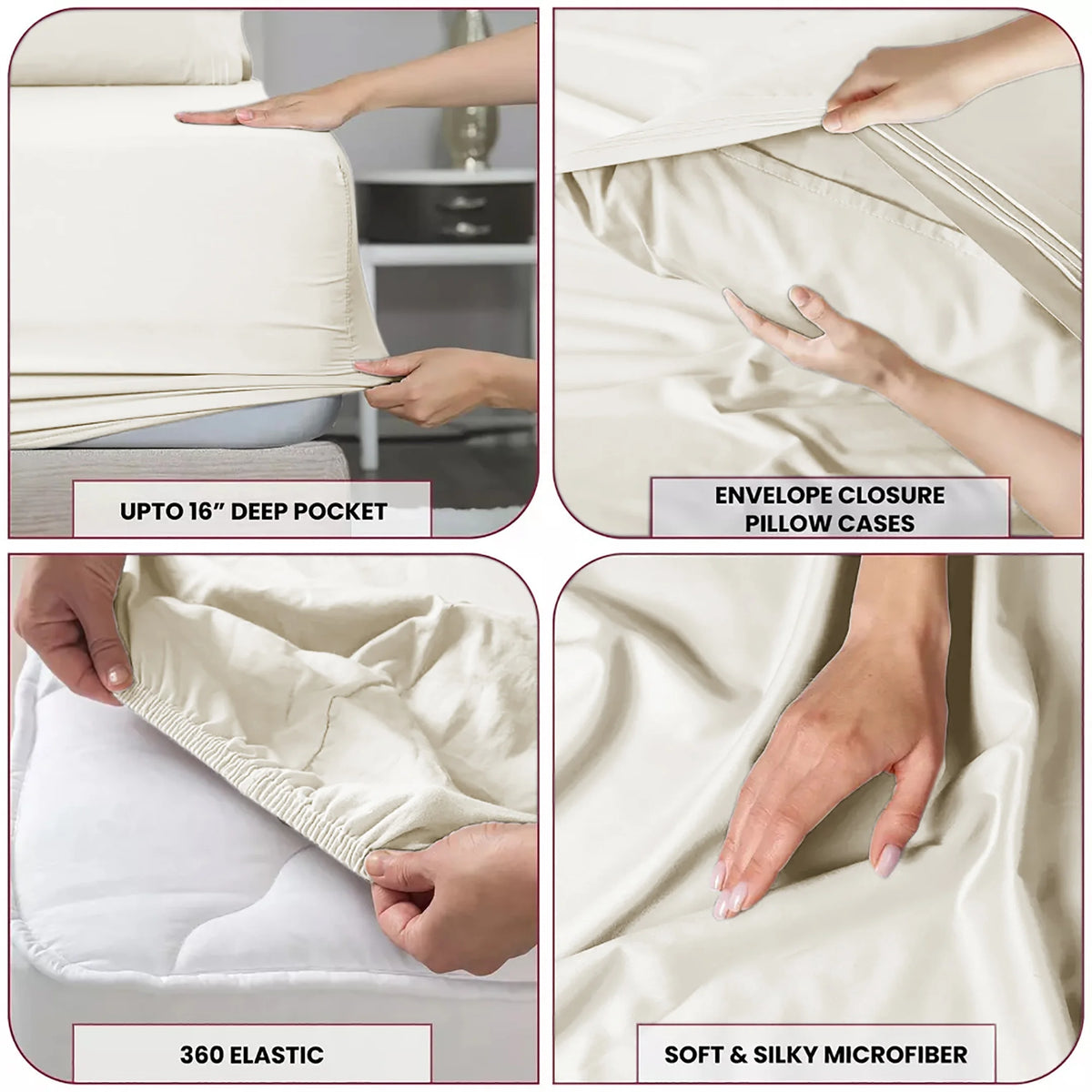 6Pcs Sheet Sets - Extra Soft Hotel Bed Sheets 16 inches Deep Pocket - Deep Pocket Fitted Sheet, Flat Sheet And 4 Pillowcases