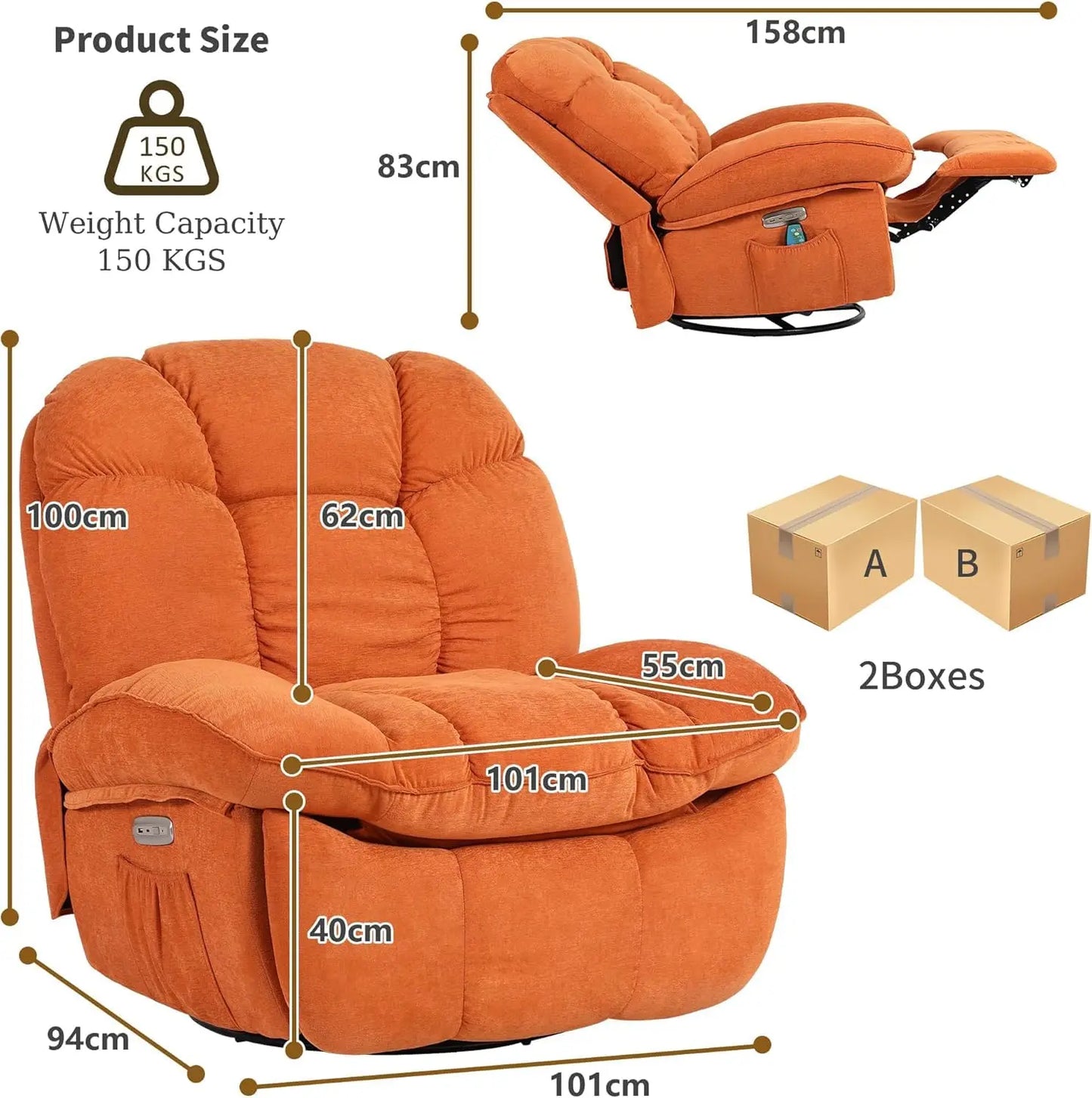 Electric Relax Armchair Electric Armchair with Charging Port TV Armchair with Massage and Heating Armchair TV Armchair for Livin