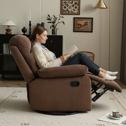 Corduroy Swivel Recliner Chair, Manual Reclining with Footrest, Comfortable Single Sofa for Living Room Bedroom