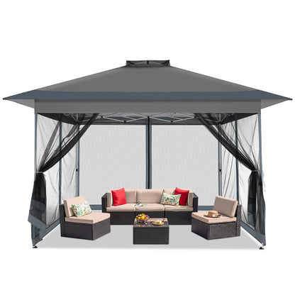 13x13FT Pop Up Gazebos On Clearance Canopy Tent- Upgrade Metal Outdoor Canopy Waterproof - Portable Gazebo with Mosquito Nettings, 4 Ropes 8 Stakes and Carry Bag for Patio Garden
