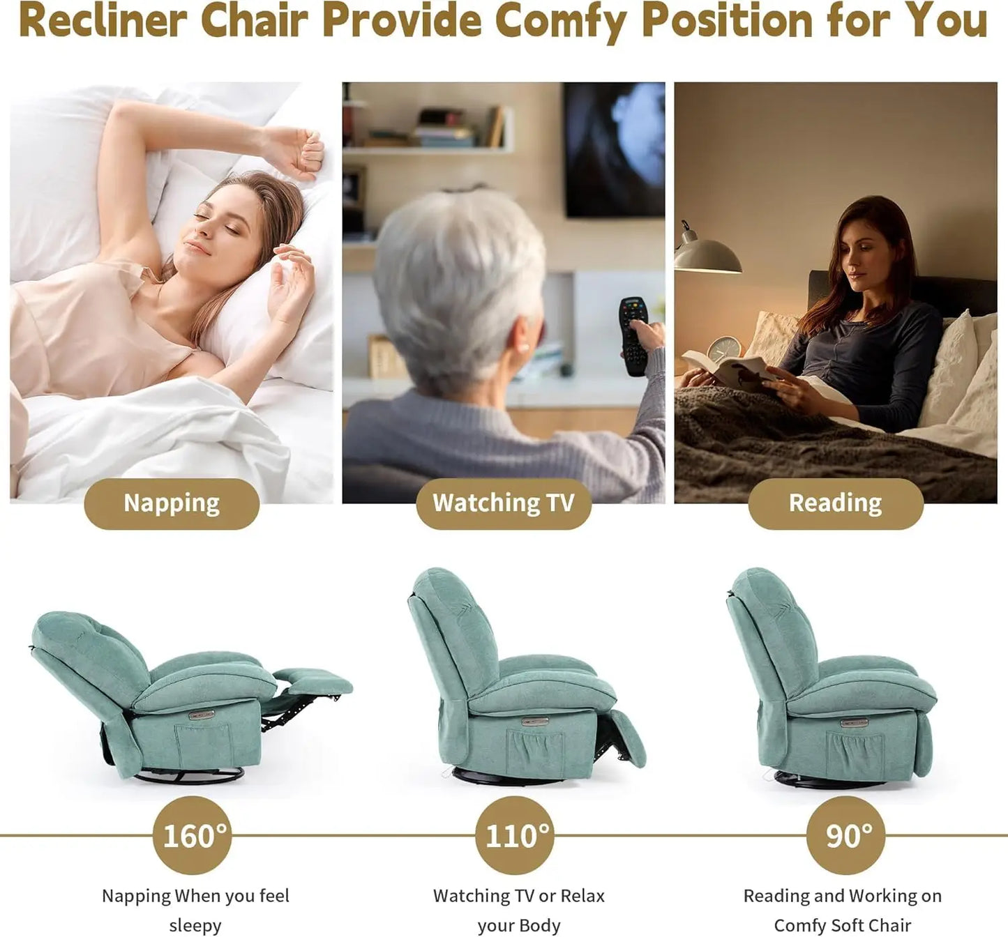 Electric Relaxation armchair Relaxation armchair with Massage and Heating Function with USB-A and USB-C Charging Port for Bedroom,