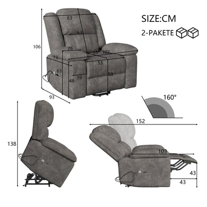 Electric heated Massage Armchair, Armchair Relaxation with reclinting function, vibrating Massage and heating, Gray