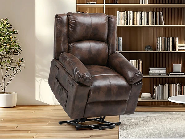 Comhoma Power Lift Recliner for Elderly, Lift Chair with Heat and Massage, Pu Recliner Sofa with Timing Function, Brown