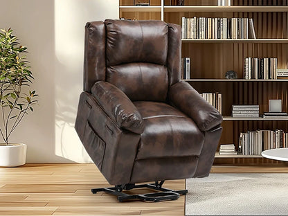 Comhoma Power Lift Recliner for Elderly, Lift Chair with Heat and Massage, Pu Recliner Sofa with Timing Function, Brown