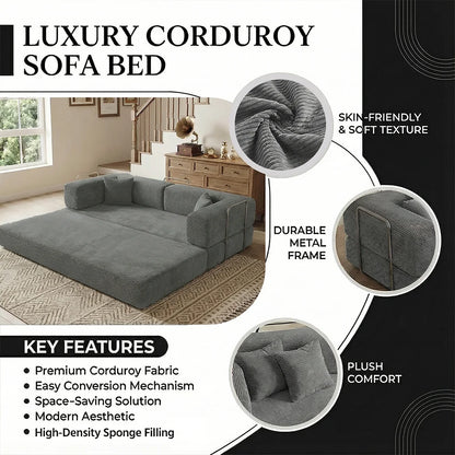 Queen Size Futon Sofa Bed 79' Convertible Couch 4-in-1 Folding Corduroy Boneless Sleeper Loveseat for Living Room