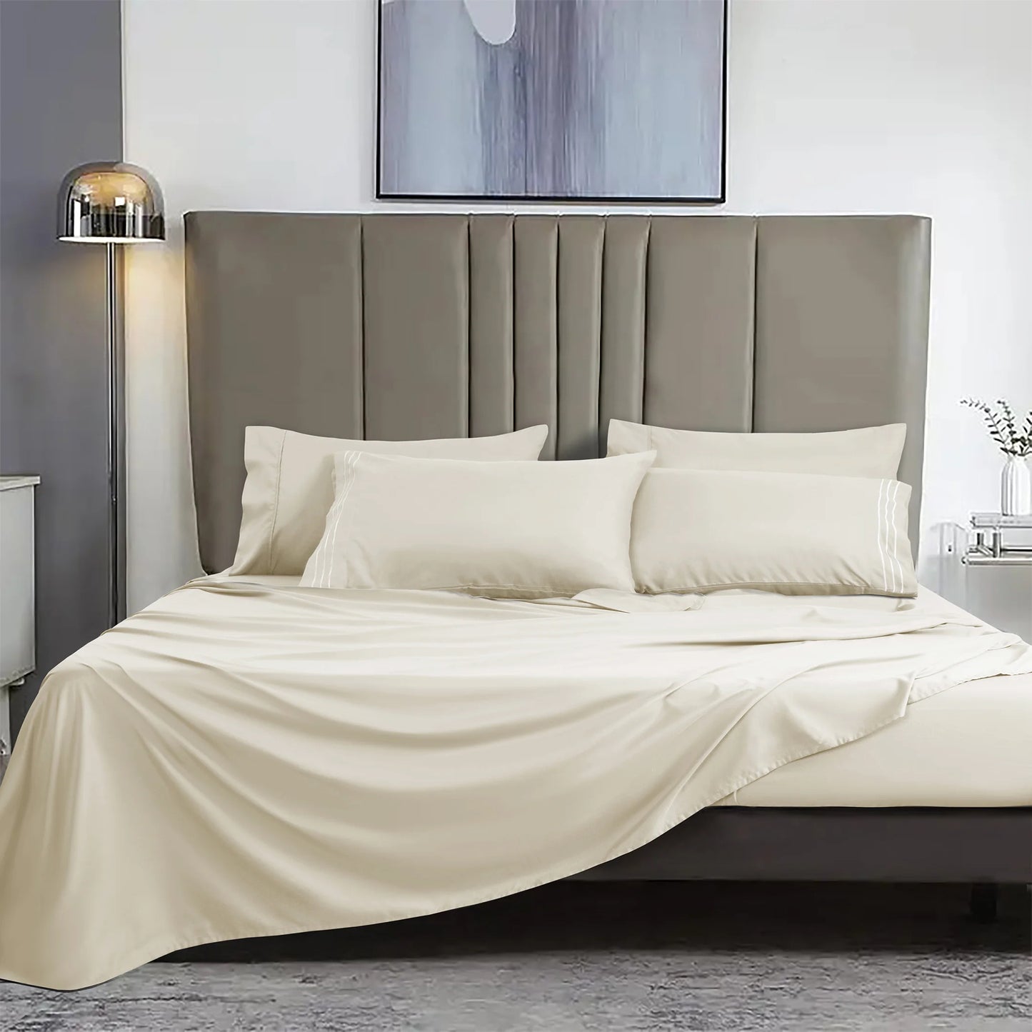 6Pcs Sheet Sets - Extra Soft Hotel Bed Sheets 16 inches Deep Pocket - Deep Pocket Fitted Sheet, Flat Sheet And 4 Pillowcases