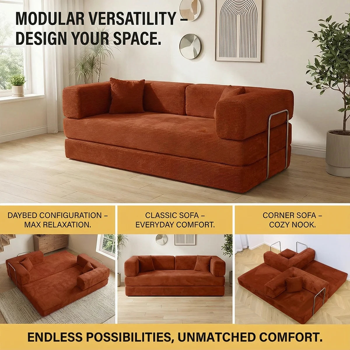 Queen Size Futon Sofa Bed 79' Convertible Couch 4-in-1 Folding Corduroy Boneless Sleeper Loveseat for Living Room