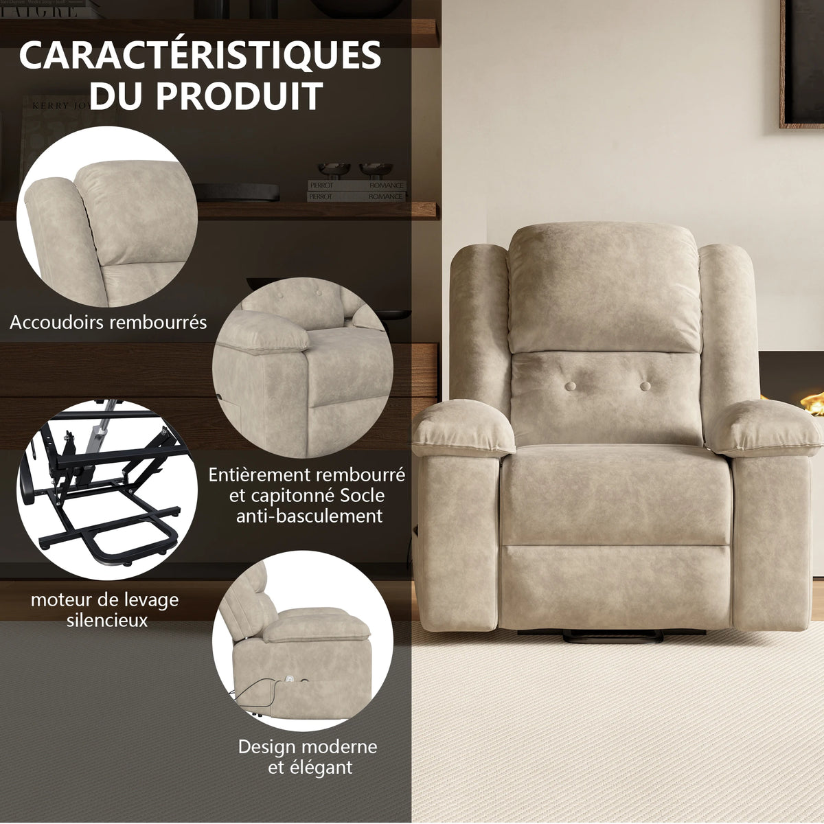 Electric heated Massage Armchair, Armchair Relaxation with reclinting function, vibrating Massage and heating, Gray