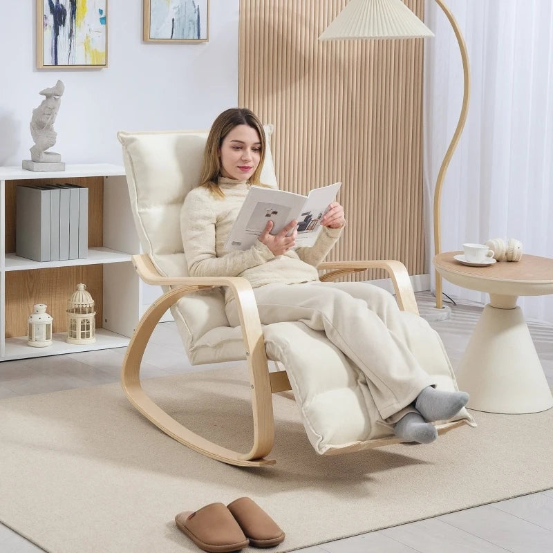 Rosahqnda Rocking chair Rocking armchair Backrest armchair Linen Look Relax armchair Swing armchair living room Reading armchair