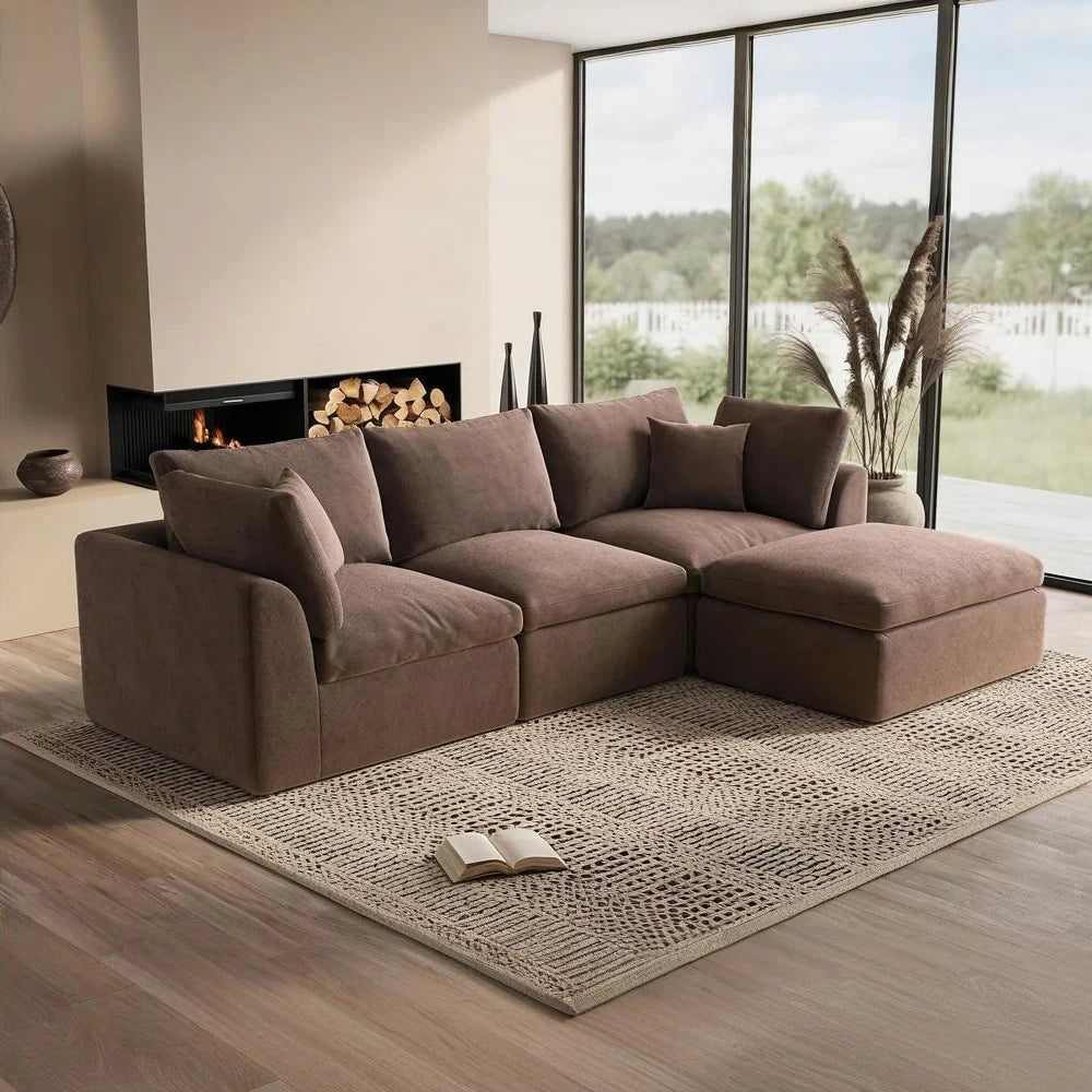 Modern Fabric Upholstered Compressed Cloud Sofa Ready to Ship USA Warehouse Villa L-Shaped Sectional for Living Room