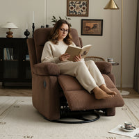 Corduroy Swivel Recliner Chair, Manual Reclining with Footrest, Comfortable Single Sofa for Living Room Bedroom