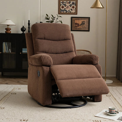 Corduroy Swivel Recliner Chair, Manual Reclining with Footrest, Comfortable Single Sofa for Living Room Bedroom