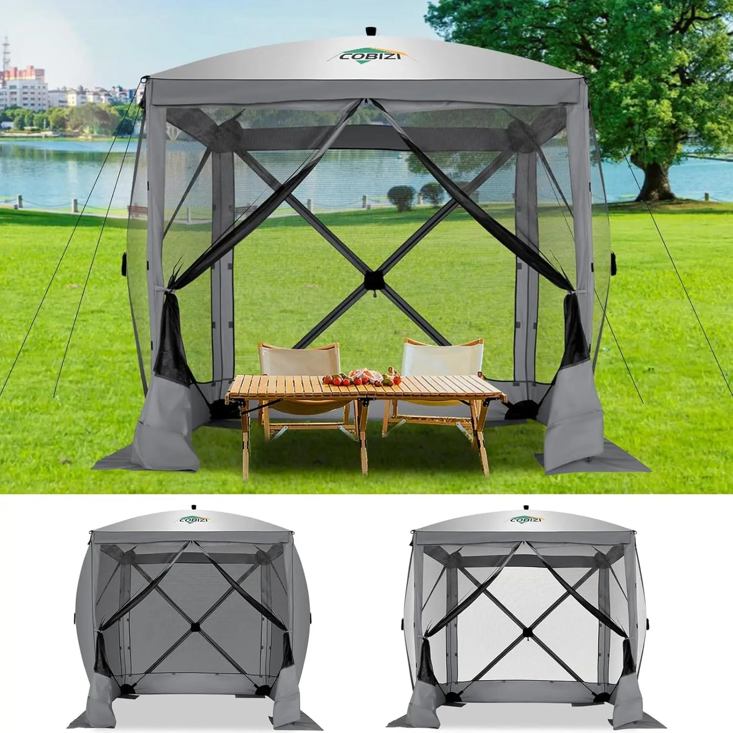 8x8ft Pop Up Gazebo Screen Tent Portable Outdoor Canopy Sunshade Shelter Awning With Carry Bag Ground Stakes With 3 Sidewall